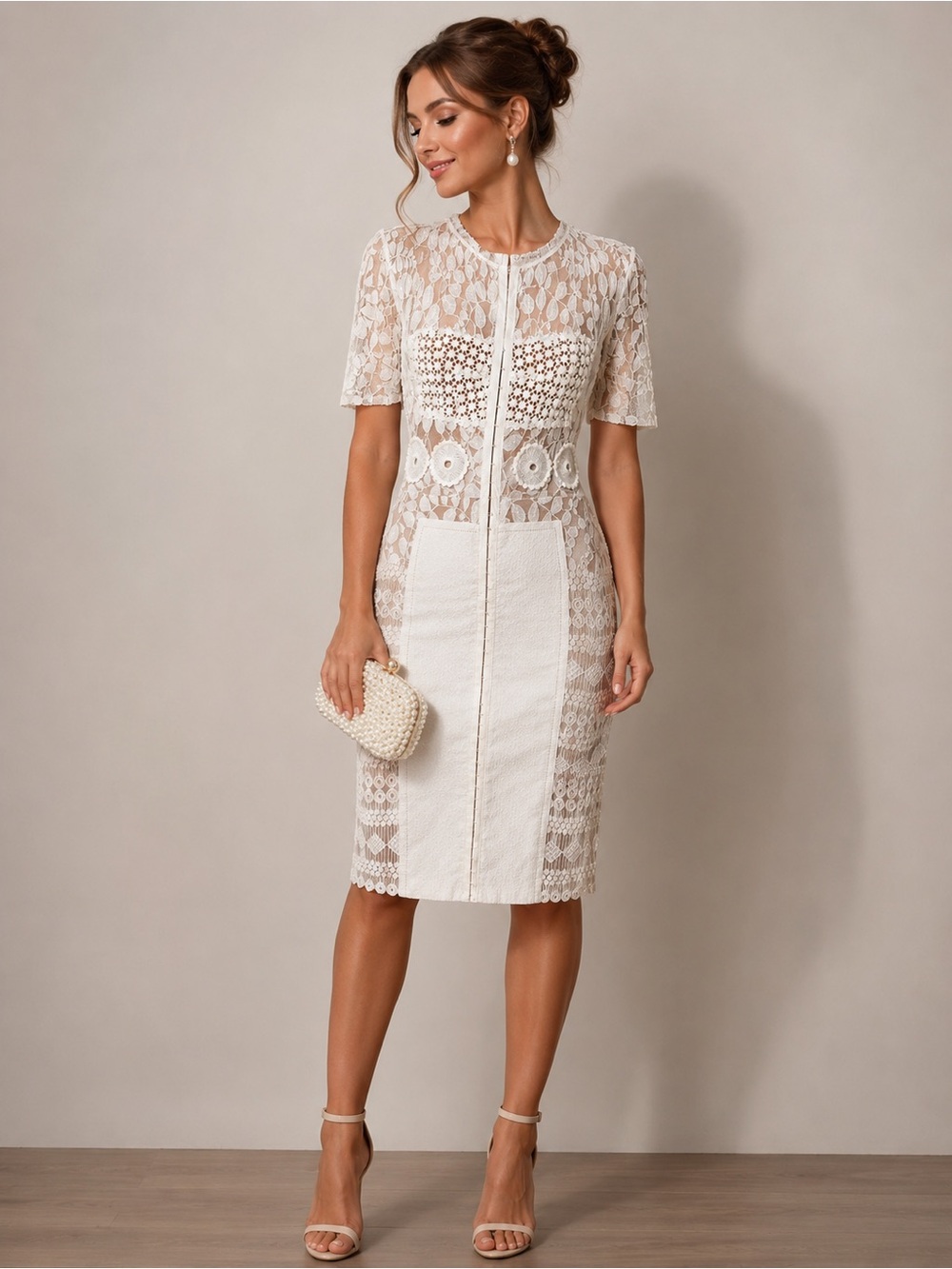 Beguile by Byron Lars Ivory Lace Crochet Sheath Dress Size 4